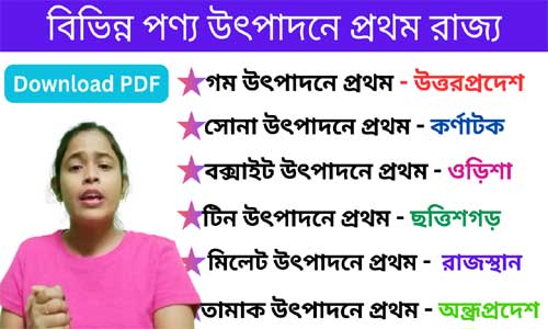 বিভিন্ন পণ্য উৎপাদনে প্রথম রাজ্য